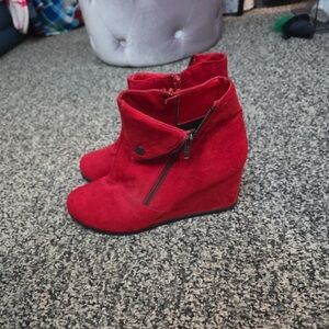 2 Lips Too Vibrant Red Wedge Booties